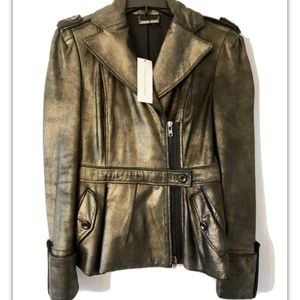 DVF DIANE VON FURSTENBERG NICK LEATHER JACKET IN BRONZE SIZE 6 Orig. $788
